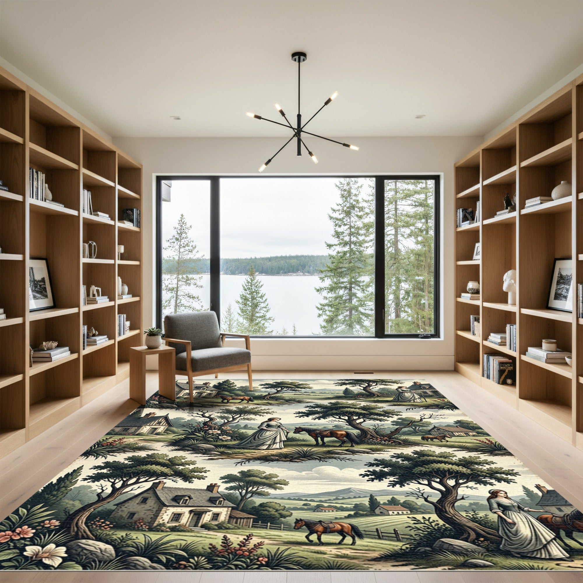 Pastoral Countryside Woman With Horse Scene Rug