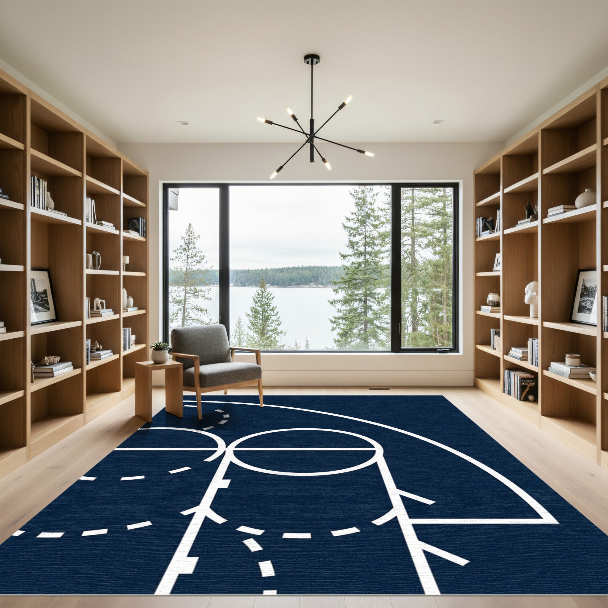 Minimalist Navy Geometric Circular Abstract Rug