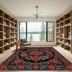 Dark Floral Rose Medallion Rug