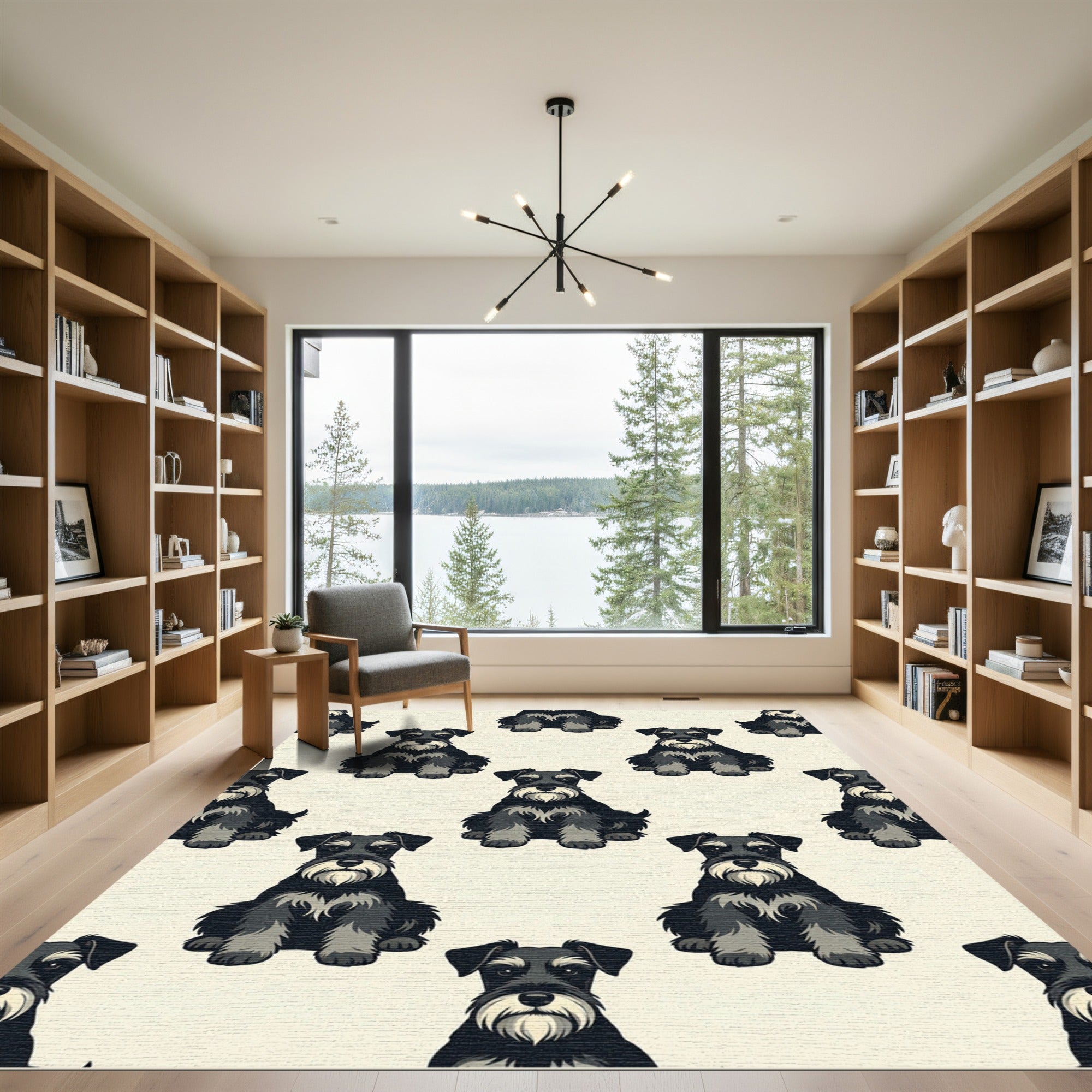 Cute Miniature Schnauzer Sitting Dog Illustration Rug