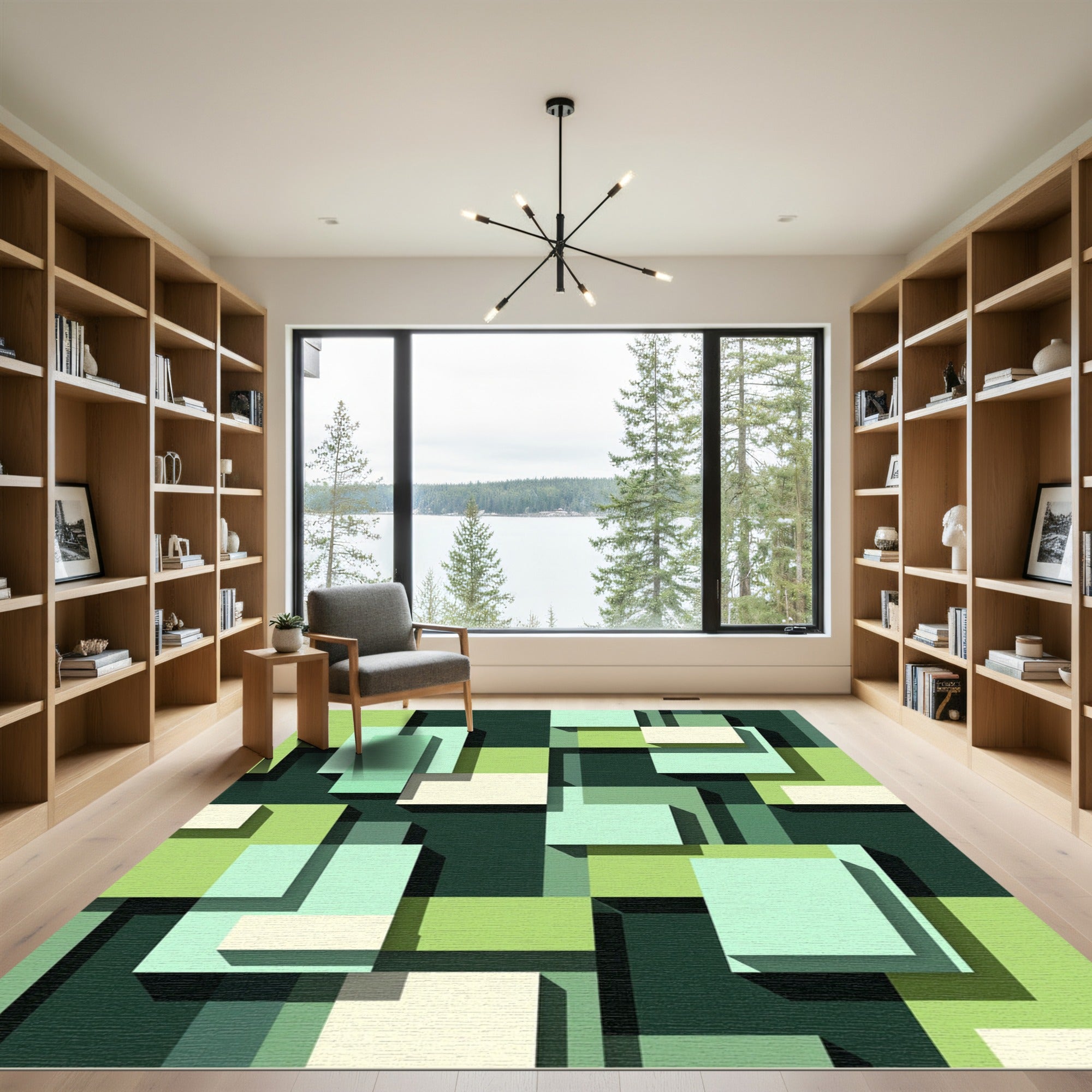 Abstract Green Tones Geometric Composition Rug
