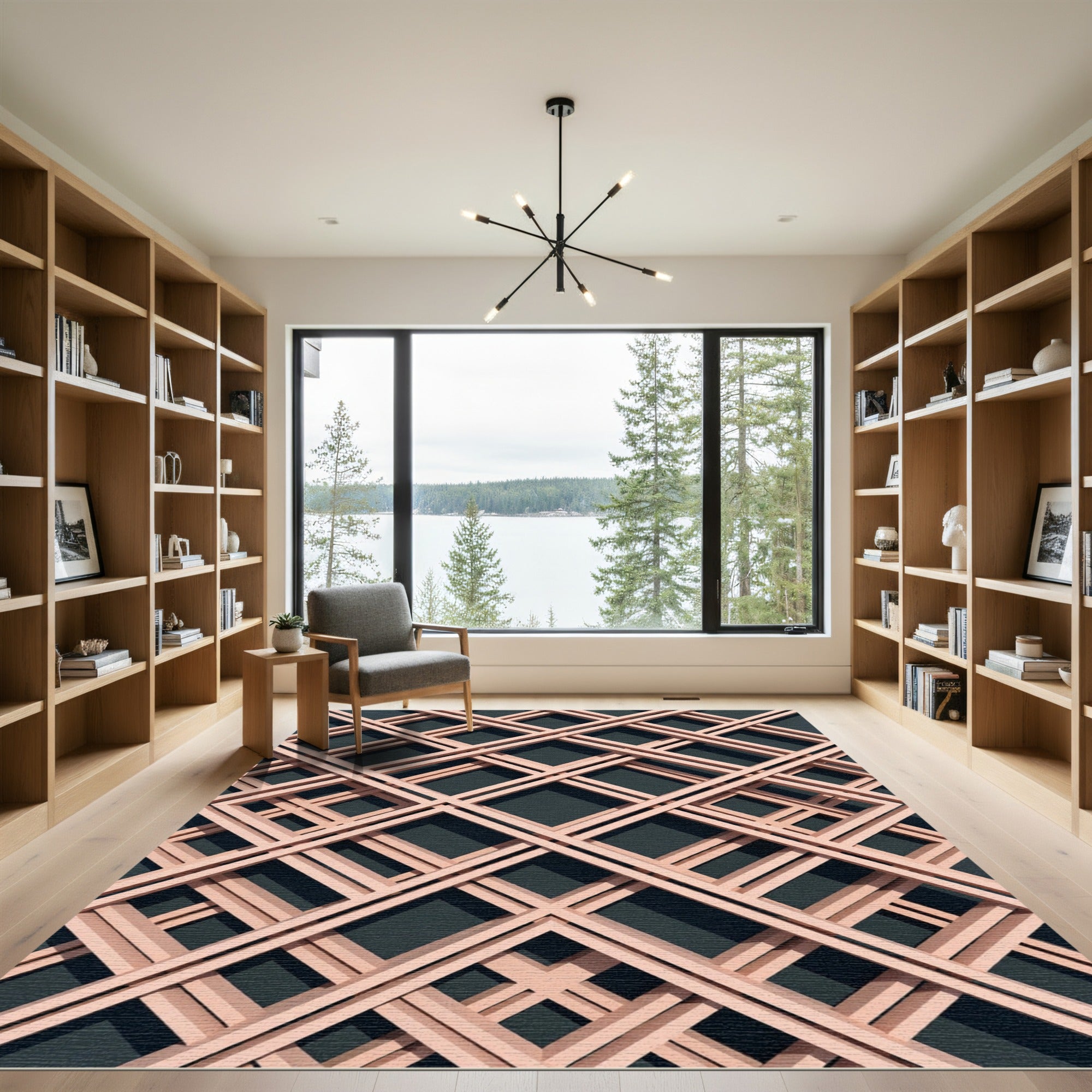 Blush Pink Intersecting Geometric Trellis Rug