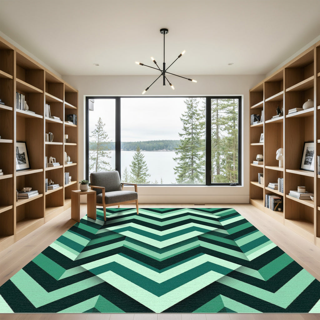 Deep Teal Chevron Layered Rug