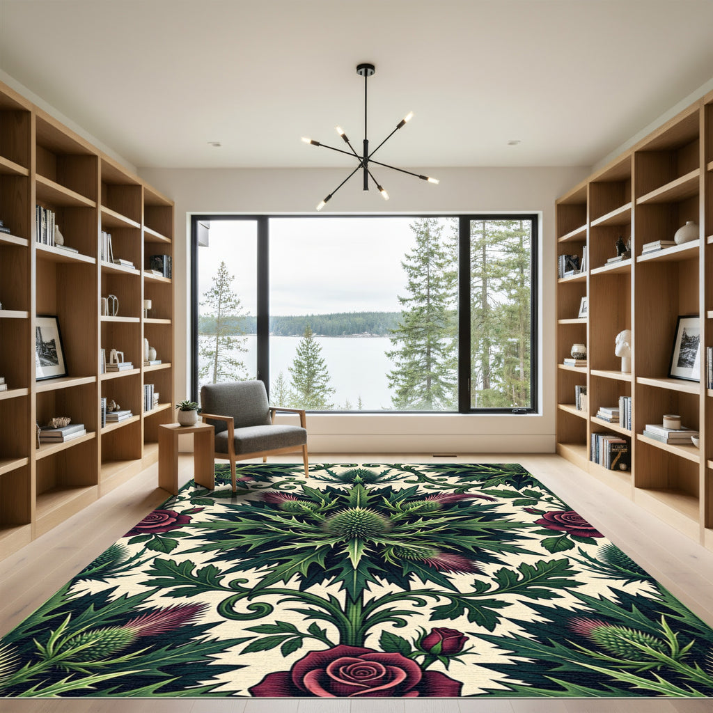 Gothic Thistle and Rose Botanical Art Rug