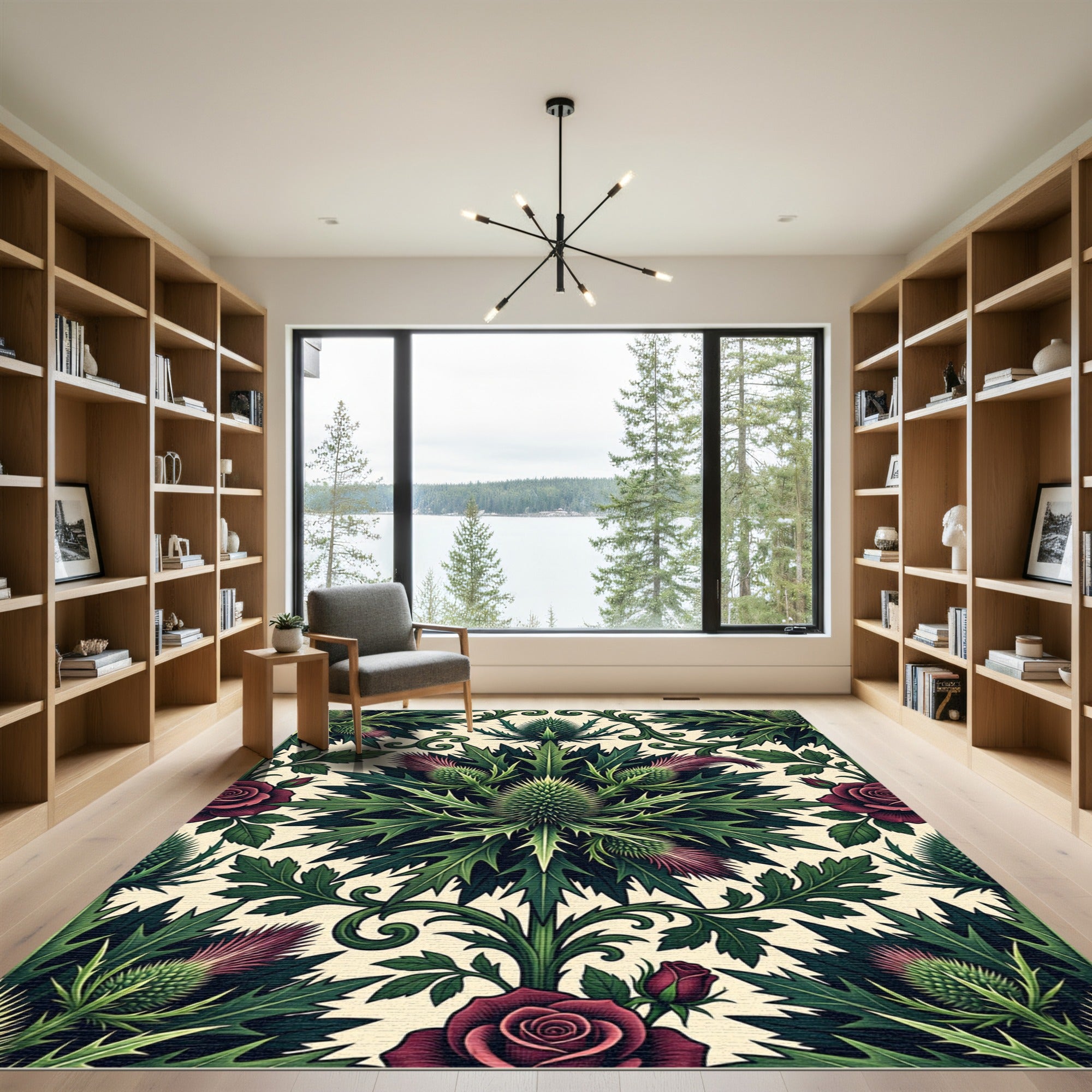 Gothic Thistle and Rose Botanical Art Rug