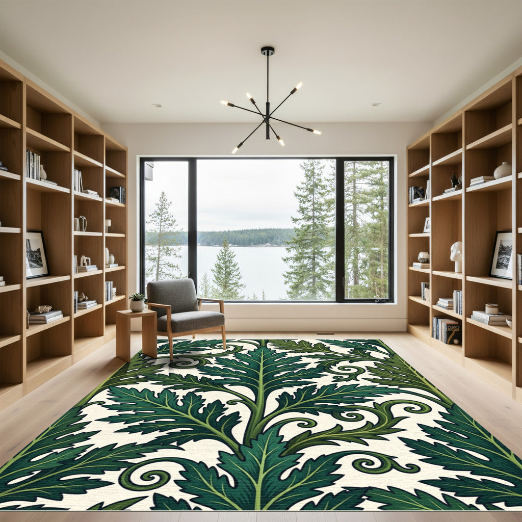 Lush Emerald Acanthus Leaf Scrollwork Rug
