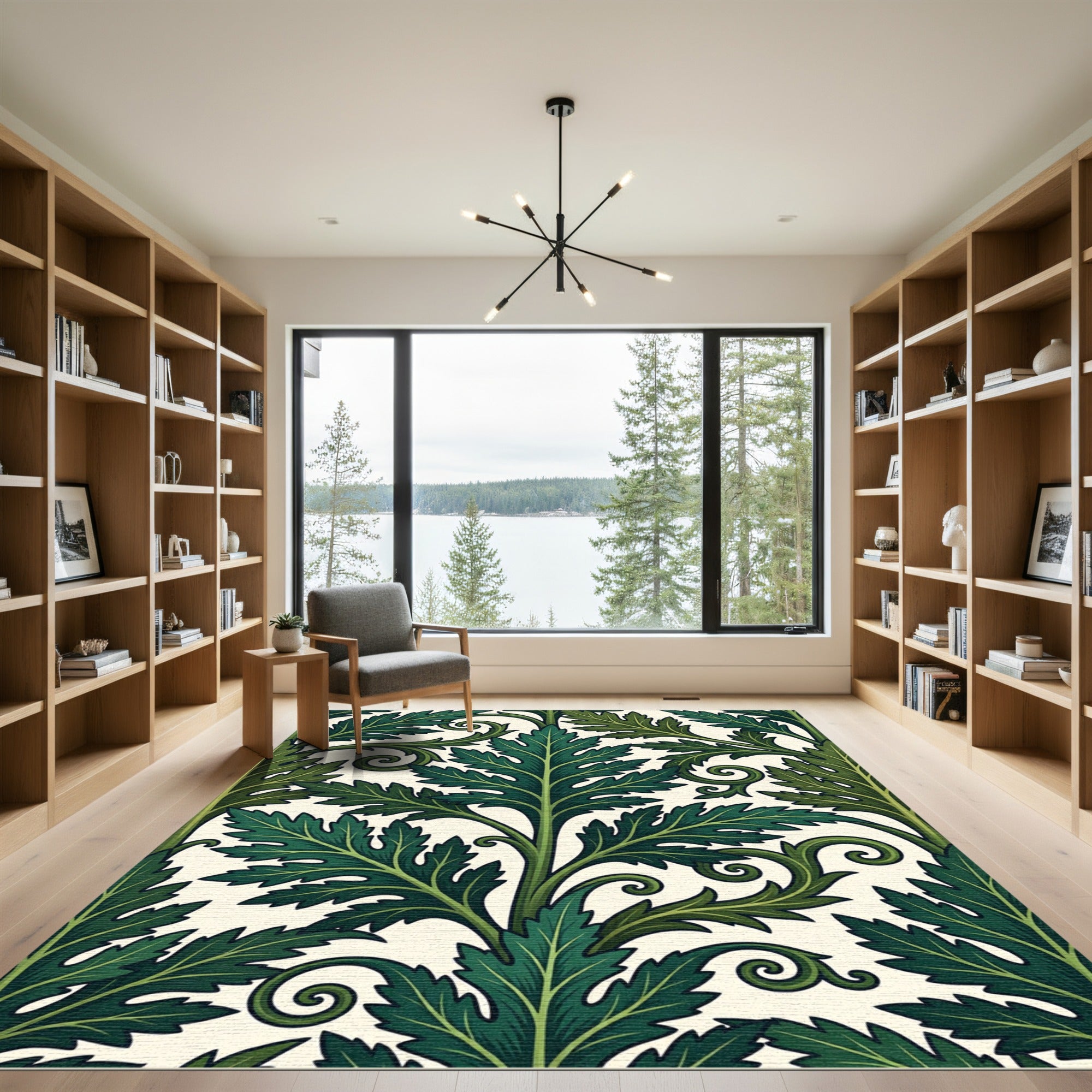 Lush Emerald Acanthus Leaf Scrollwork Rug