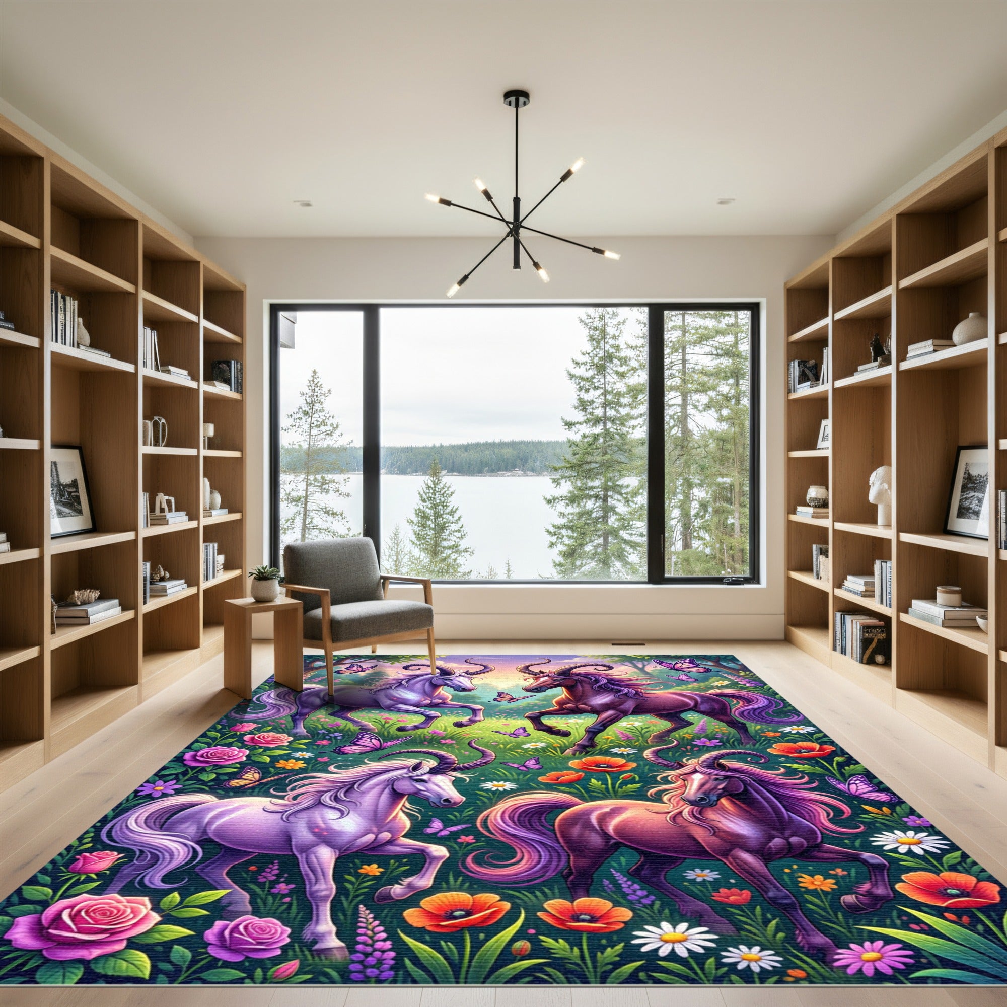 Whimsical Lavender Unicorn Garden Floral Rug