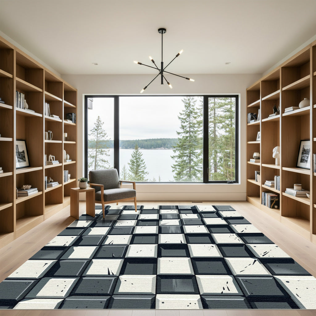 Monochromatic Textured Checkerboard Squares Rug