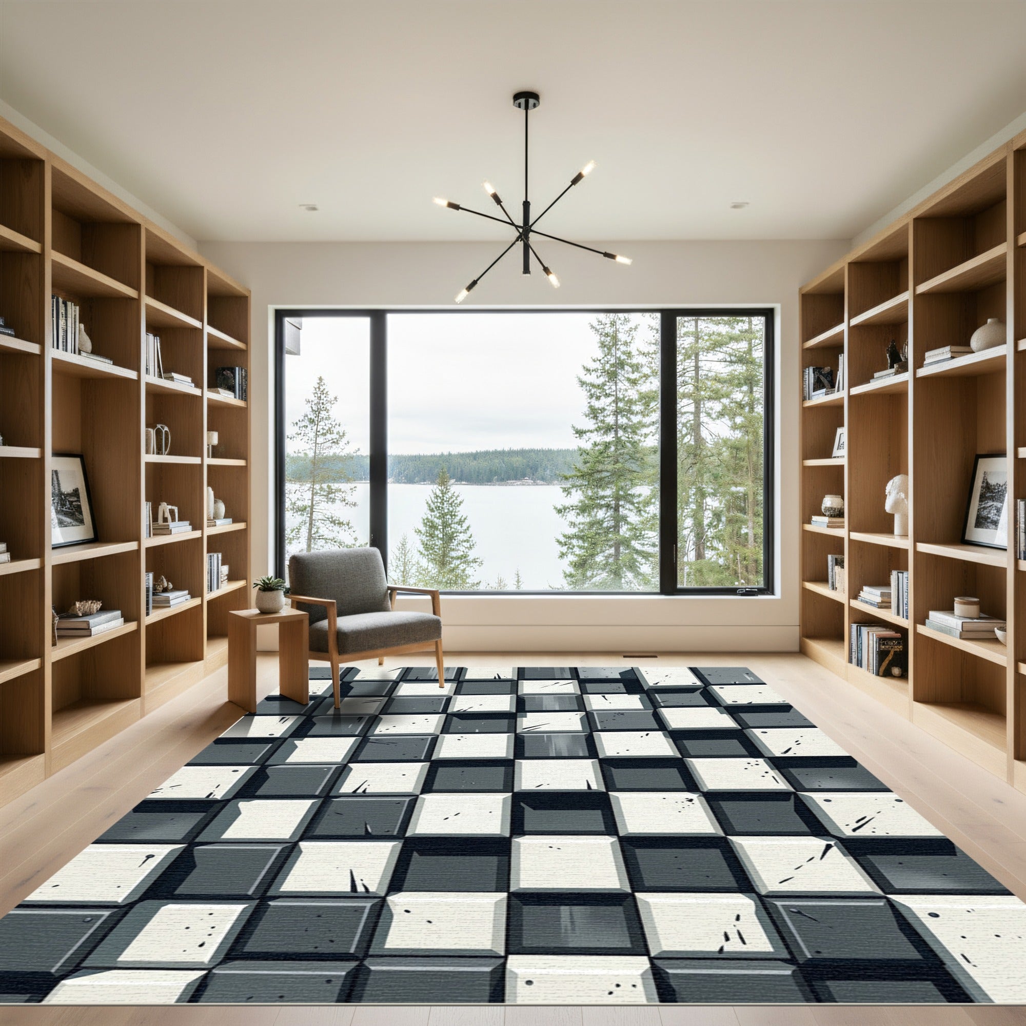 Monochromatic Textured Checkerboard Squares Rug