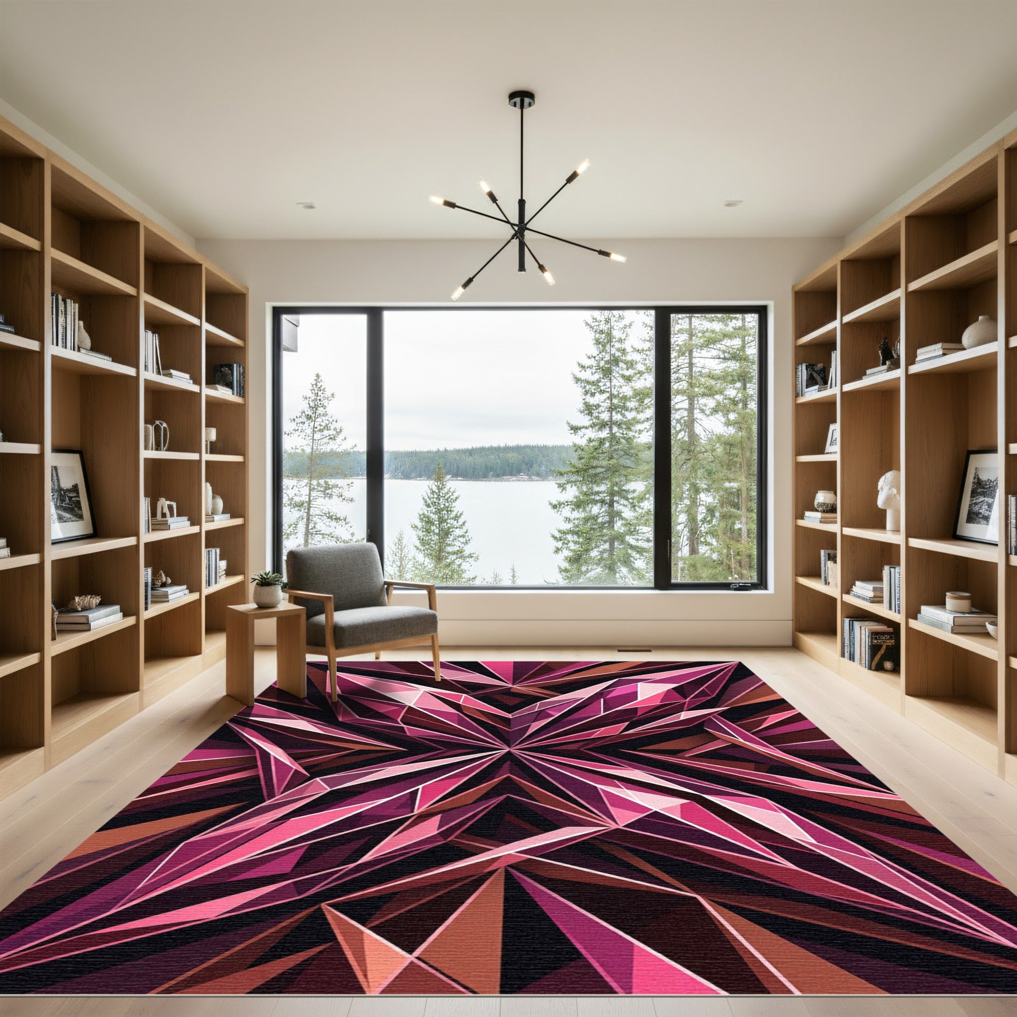 Geometric Magenta Crystal Star Art Rug