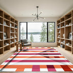 Crimson Orange White Stripe Accordion Rug