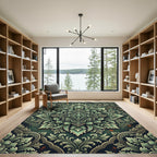 Elegant Sage Green Damask Ornate Medallion Rug
