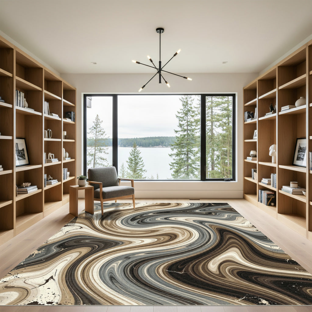 Modern Earthy Swirl Abstract Fluid Rug