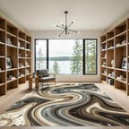 Modern Earthy Swirl Abstract Fluid Rug