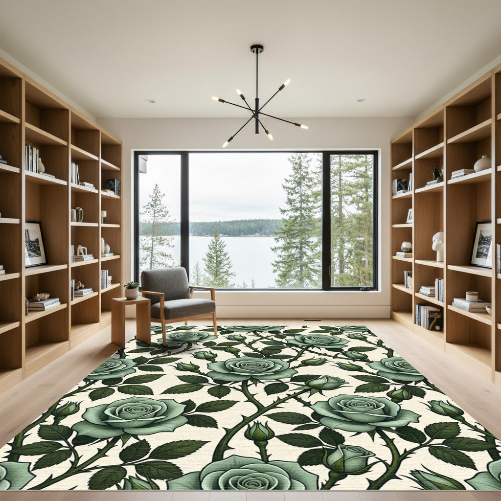 Elegant Sage Green Goth Rose Garden Rug