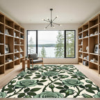Elegant Sage Green Goth Rose Garden Rug