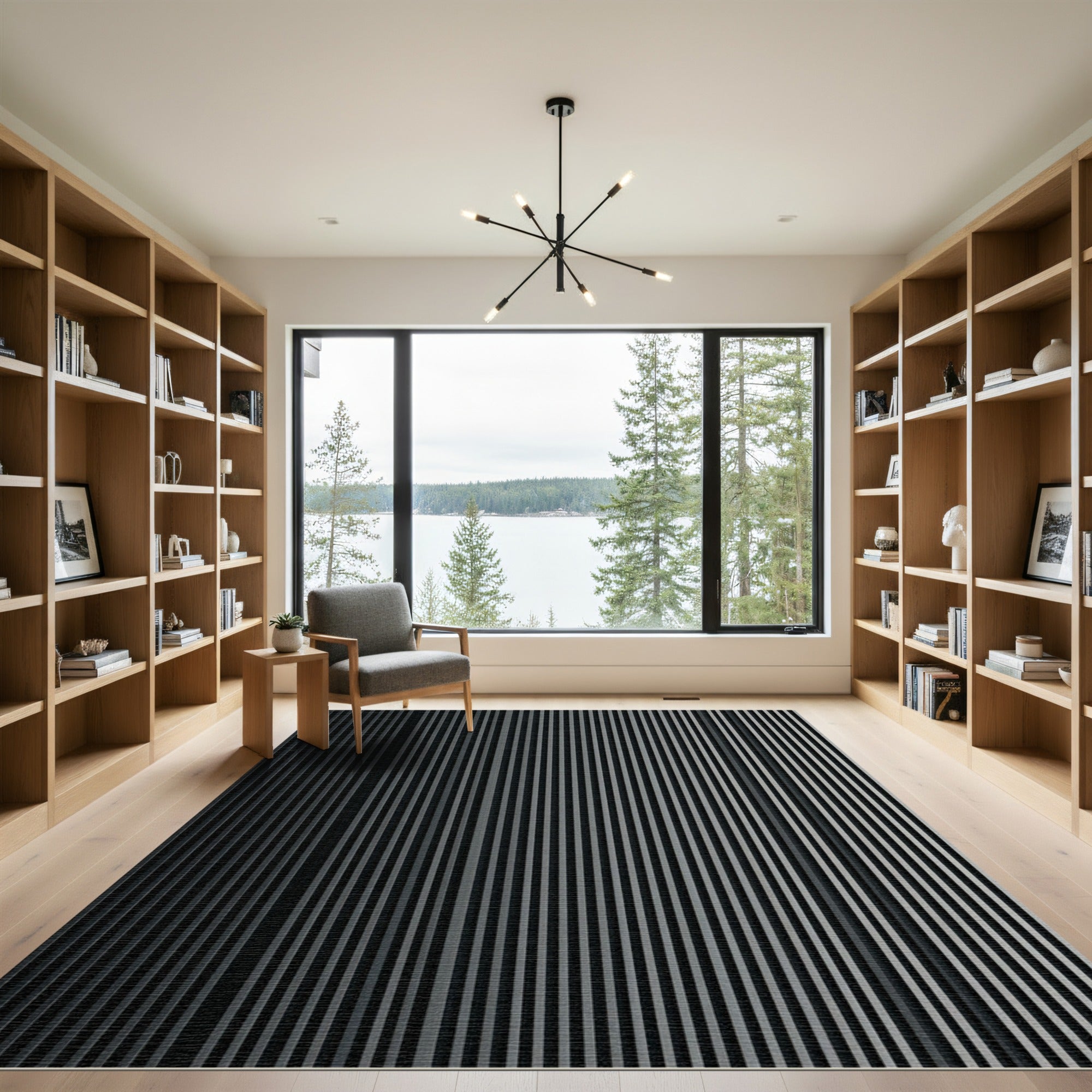 Charcoal Gray Vertical Stripe Rug