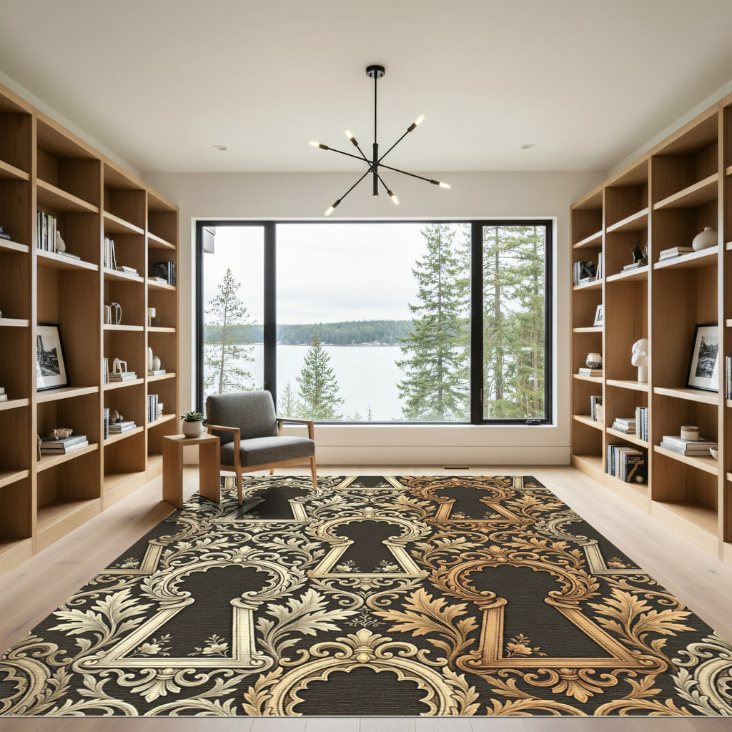 Ornate Keyhole Floral Scroll Rug