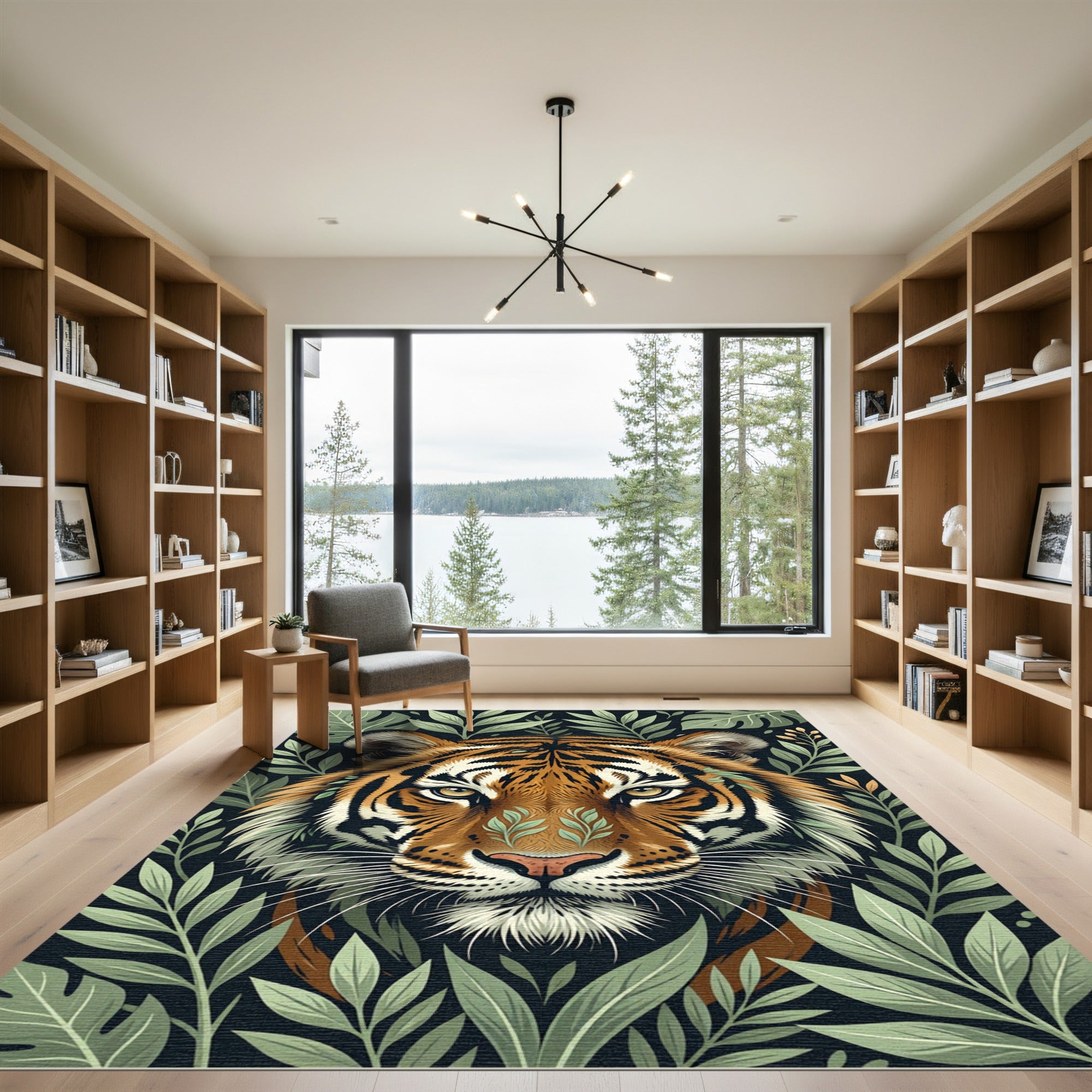 Fierce Tiger Orange Jungle Foliage Rug