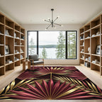 Luxurious Gold and Burgundy Tropical Palm Rug