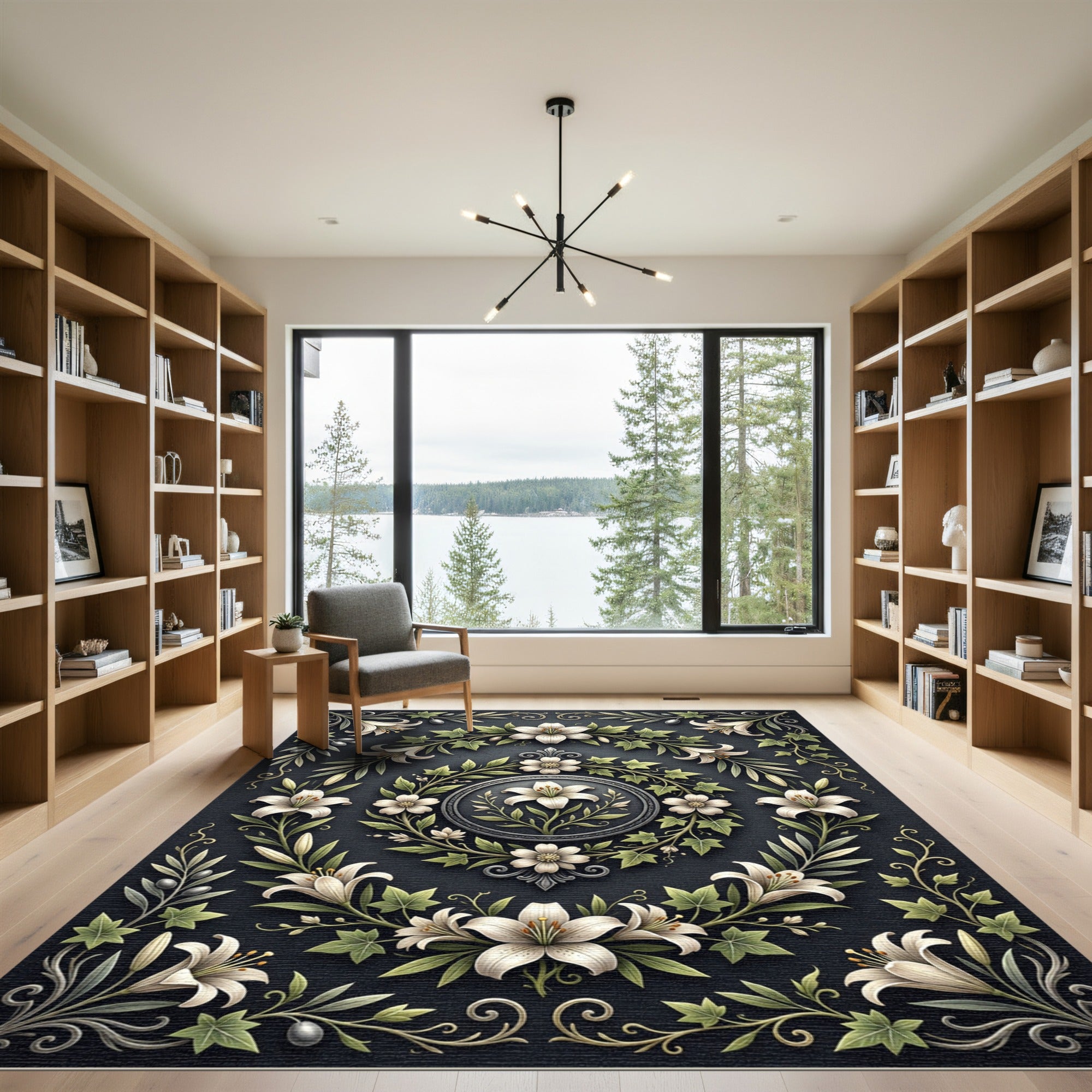 Elegant White Lily Floral Garland Rug