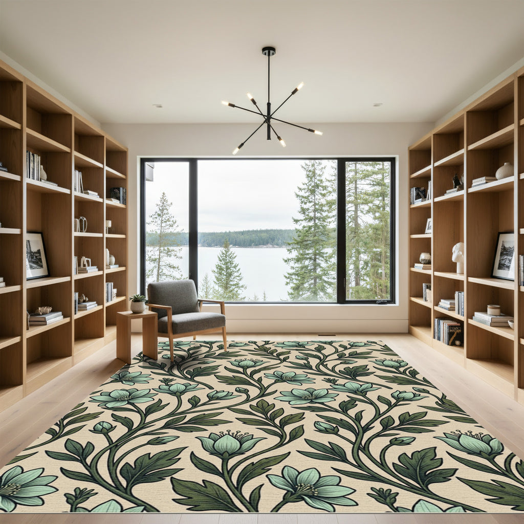 Sage Green Floral Botanical Creamsicle Rug