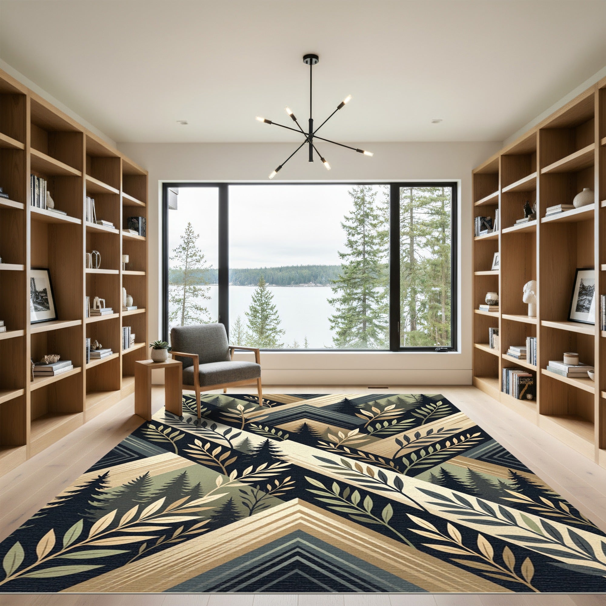 Geometric Forest Woodland Botanical Beige Rug