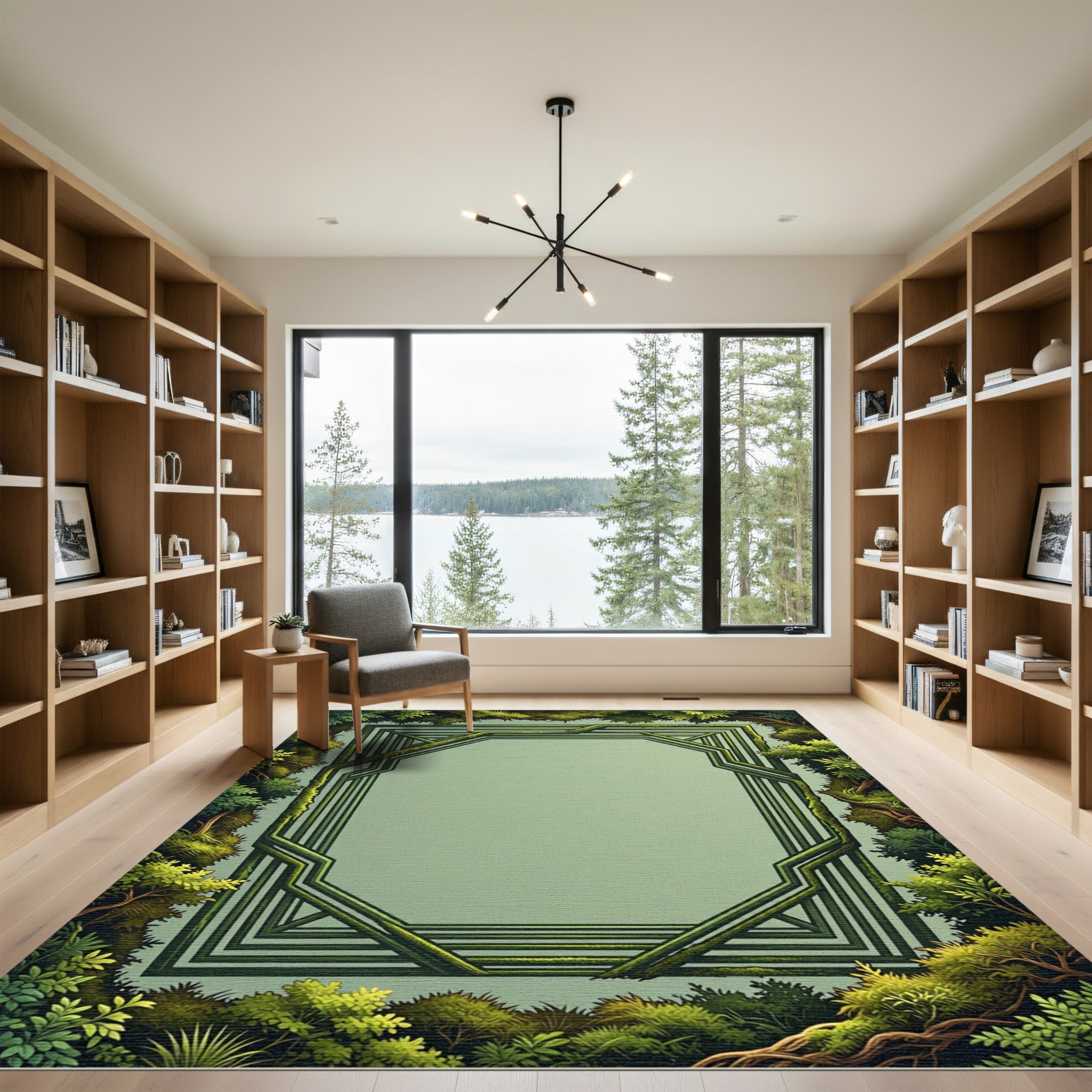 Verdant Forest Geometric Octagon Rug