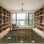 Rich Crimson Floral Scroll Medallion Rug