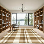 Neutral Tan Classic Plaid Grid Rug