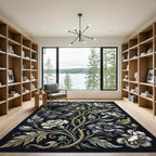 Dark Floral Scroll Gold Accents Rug