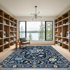 Elegant Blue Floral Medallion Rose Rug