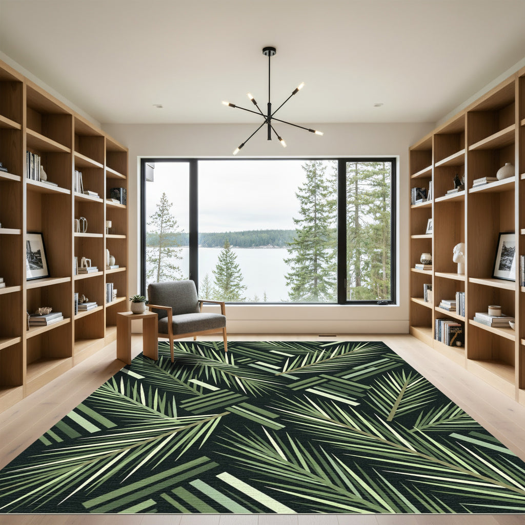 Green Tropical Palm Frond Weave Rug