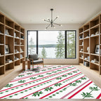 Red Green Diagonal Leaf Stripe Rug