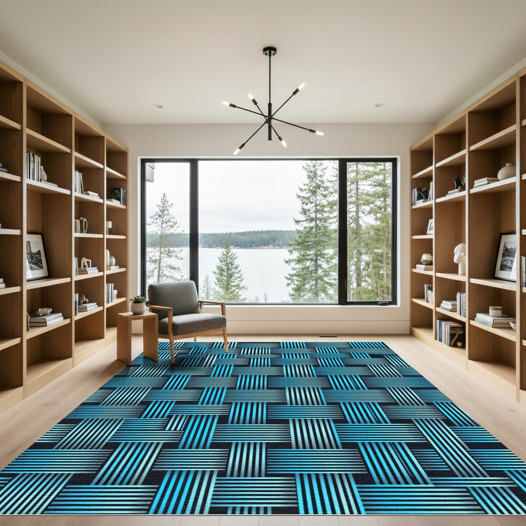 Woven Aqua And White Geometric Rug