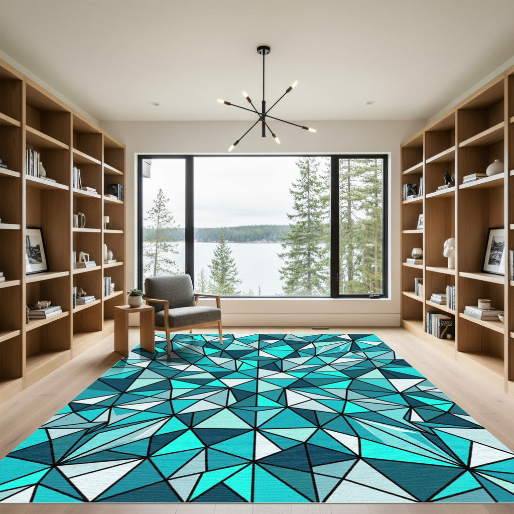 Geometric Turquoise Crystal Prism Facets Rug