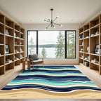 Abstract Nautical Blue Wave Shoreline Rug
