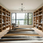 Modern Black and Gold Horizontal Brushstroke Rug
