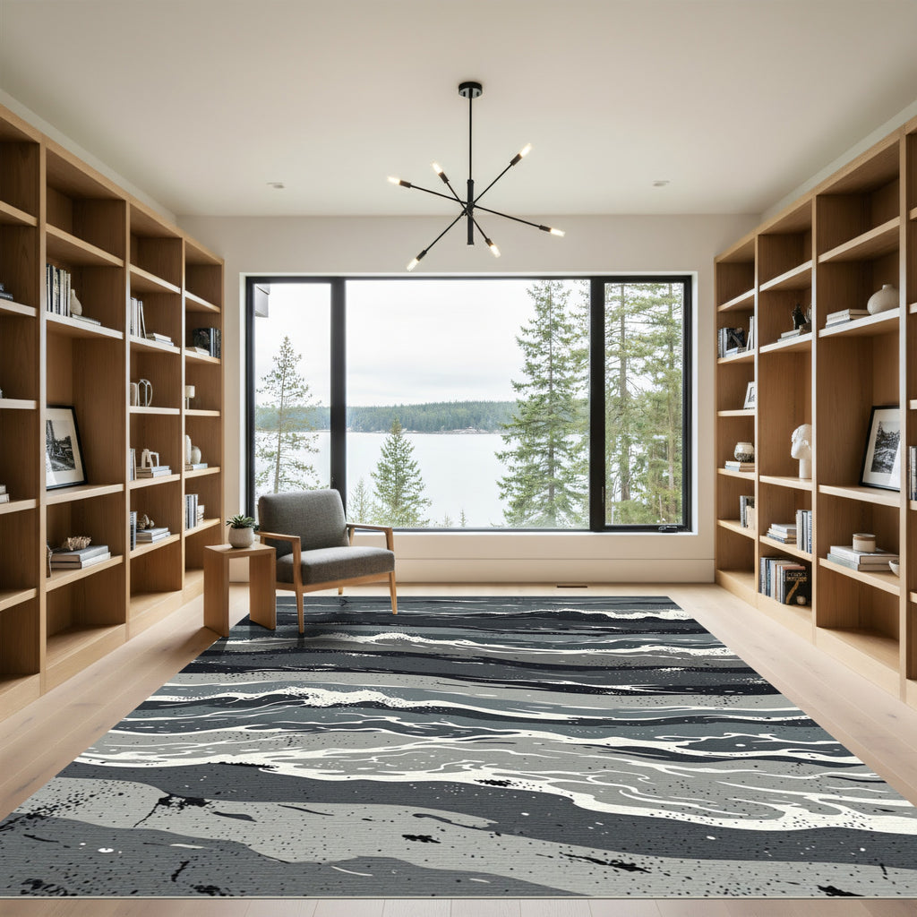Monochromatic Abstract Ocean Waves Rug