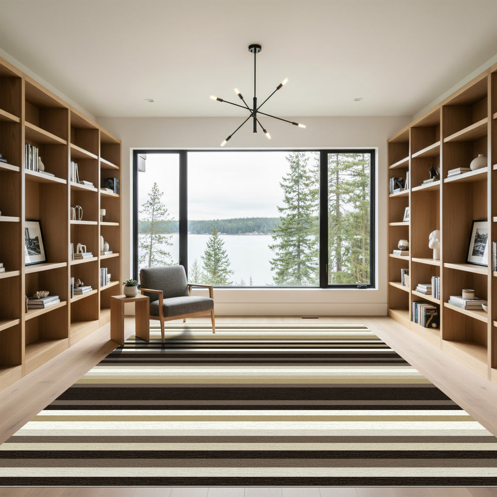 Neutral Earthy Brown Horizontal Striped Rug
