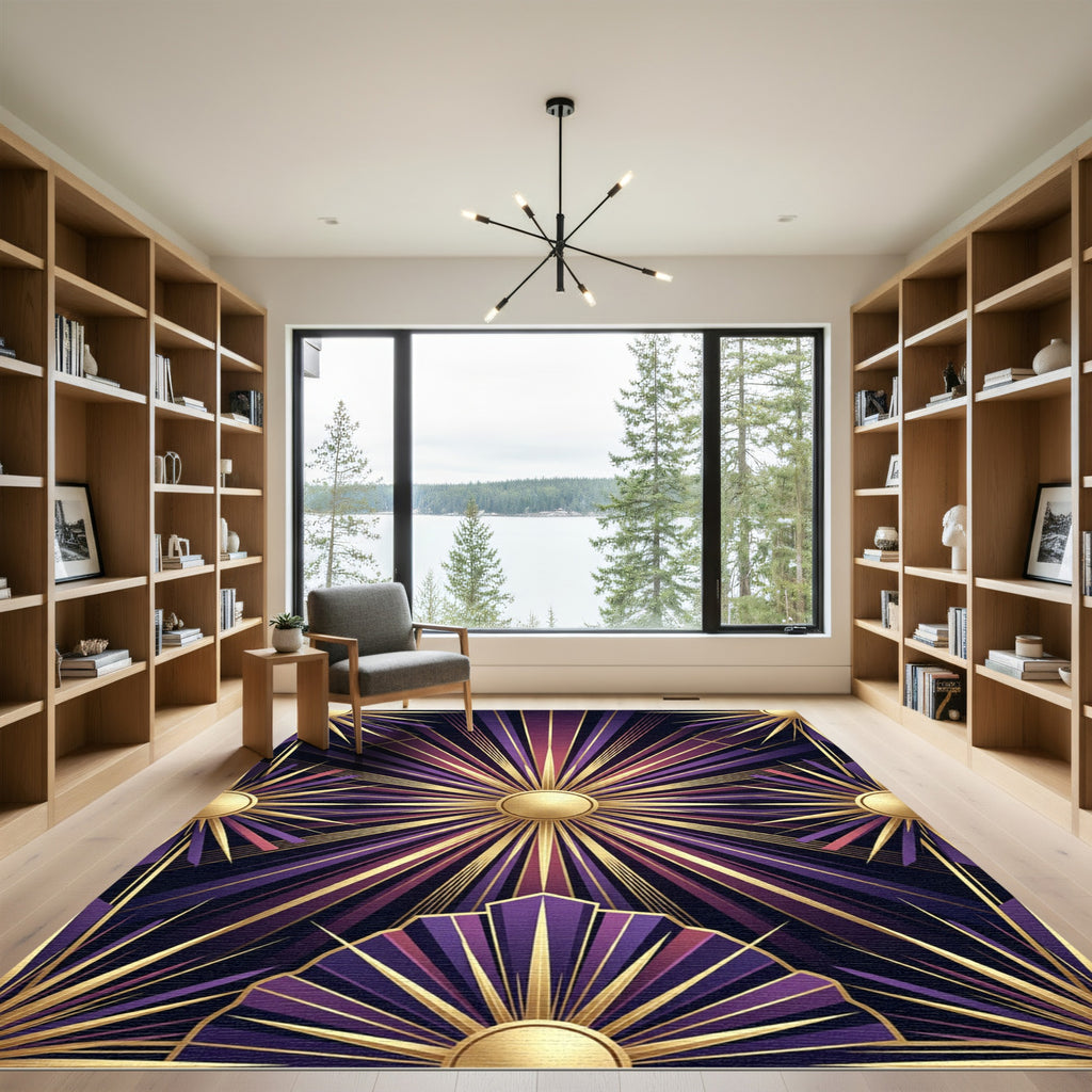 Art Deco Sunburst Purple Gold Rug