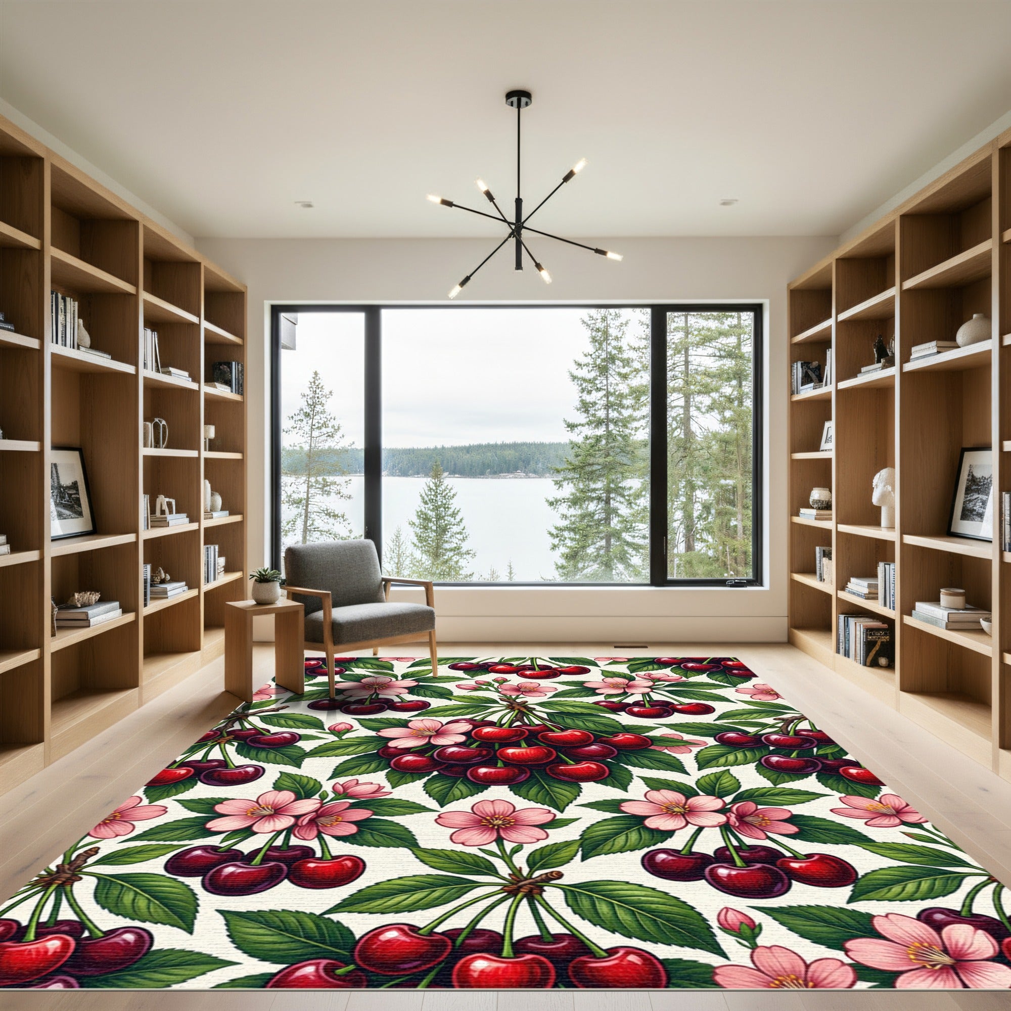 Blossoming Cherry Branch Botanical Cream Rug
