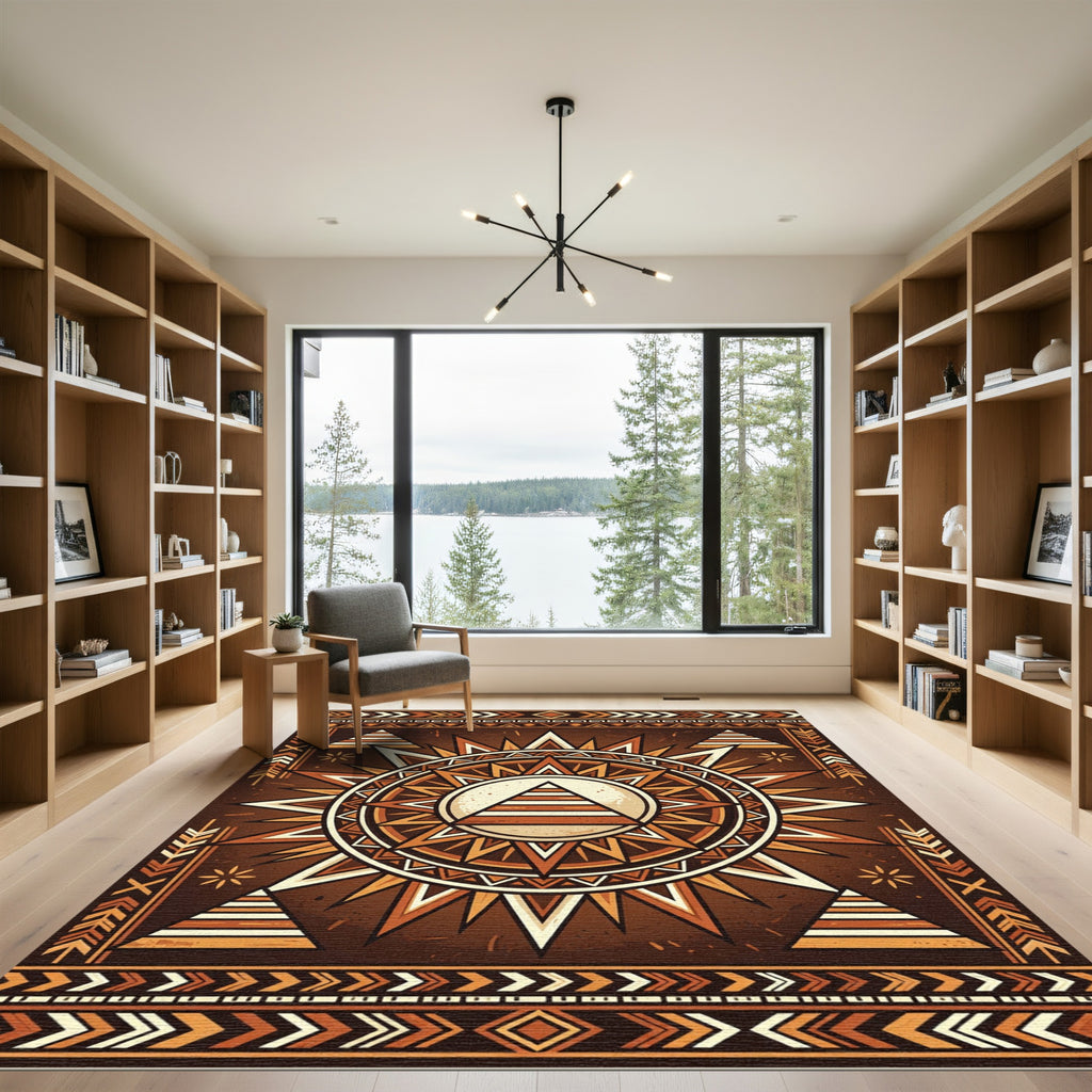 Earthy Sunburst Tribal Geometric Rug