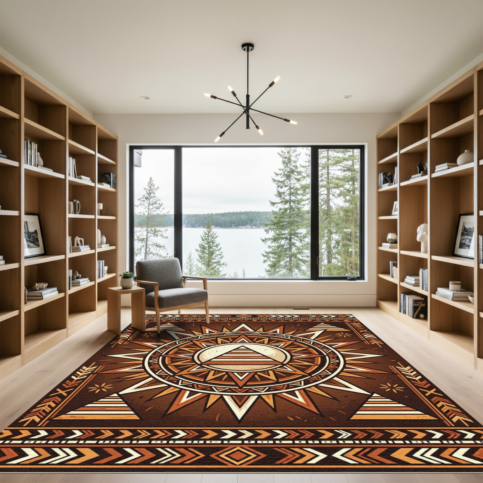 Earthy Sunburst Tribal Geometric Rug