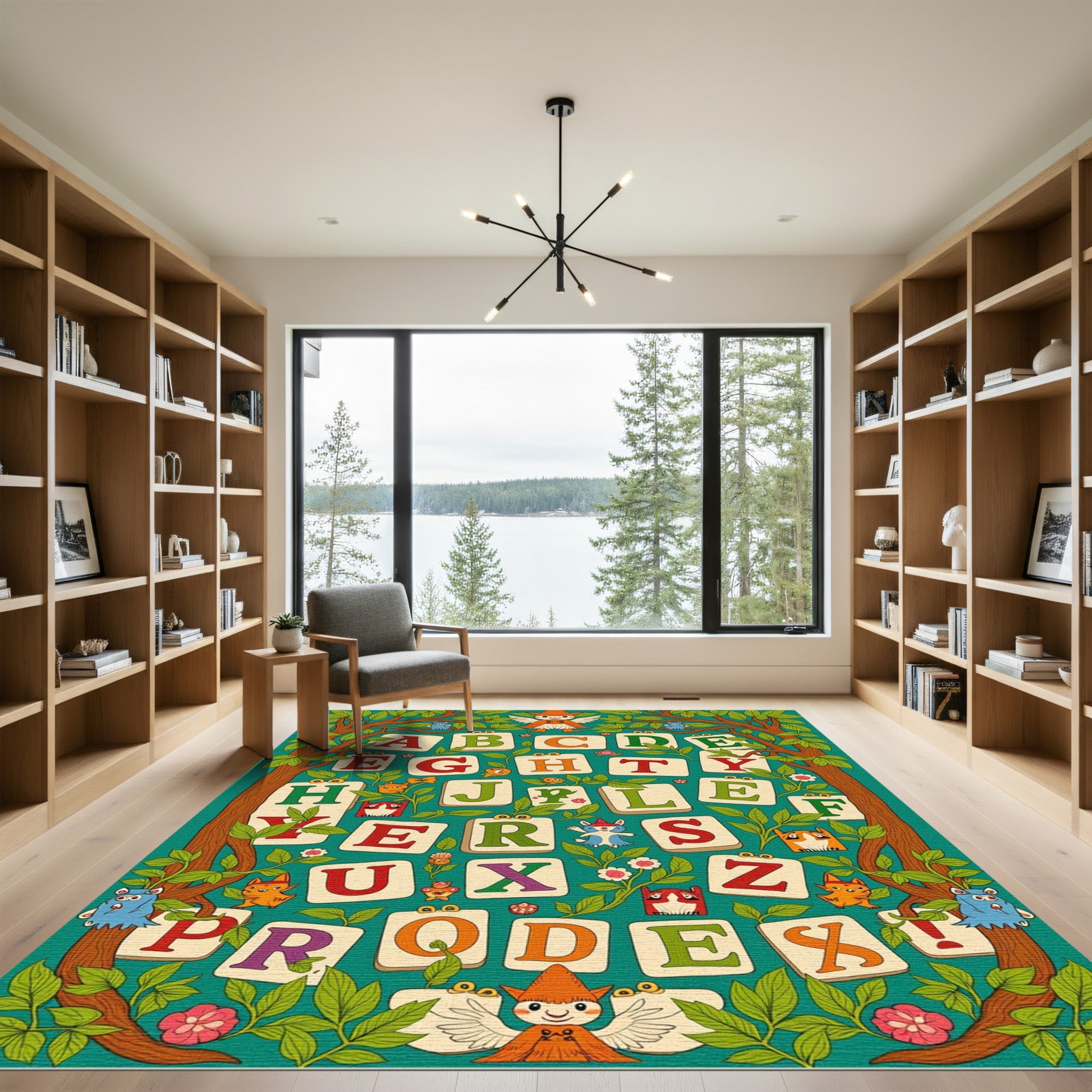 Whimsical Alphabet Woodland Creatures Garden Rug