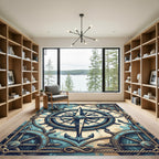 Nautical Spoke Compass Wheel Anchor Rug