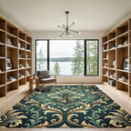Victorian Teal Anchor Scroll Medallion Rug