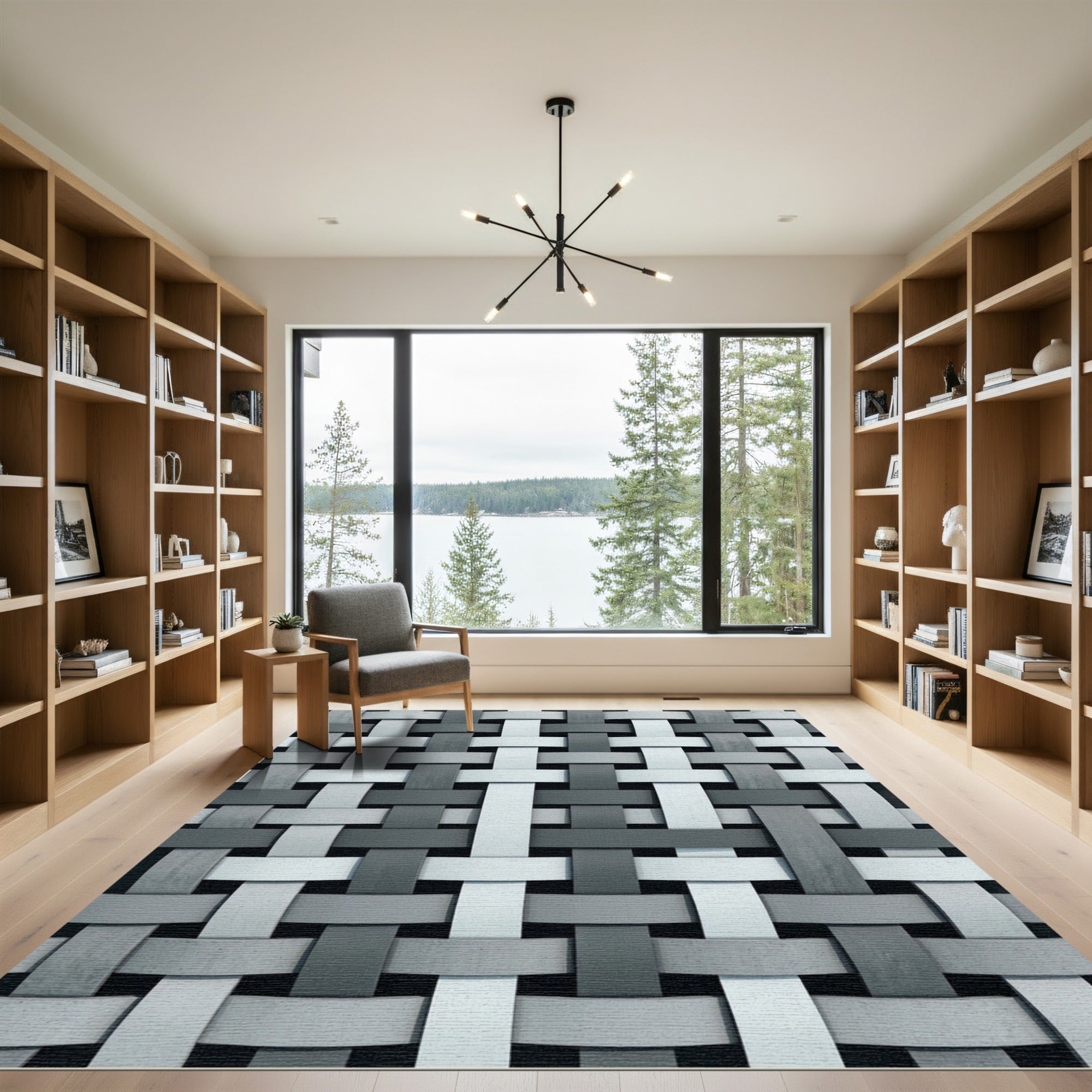 Minimalist Gray Woven Lattice Rug