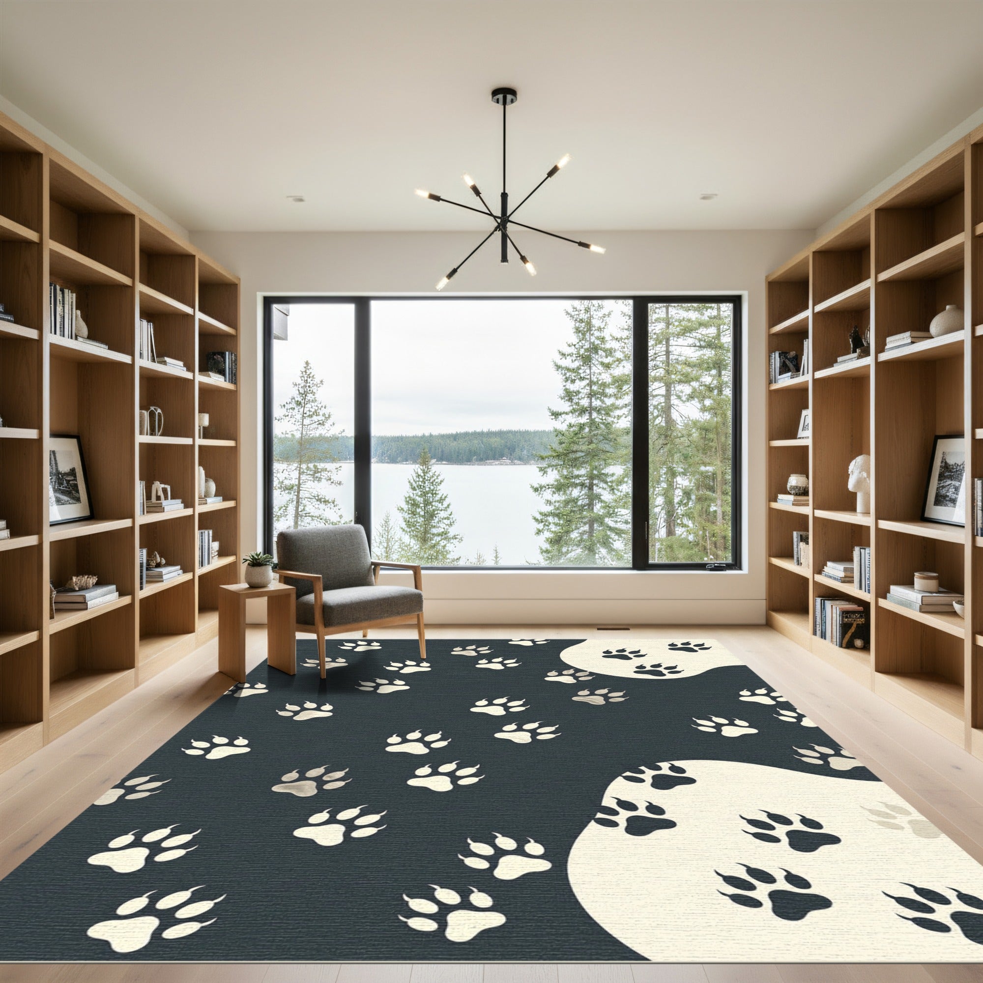 Charcoal Gray Playful Paw Animal Rug